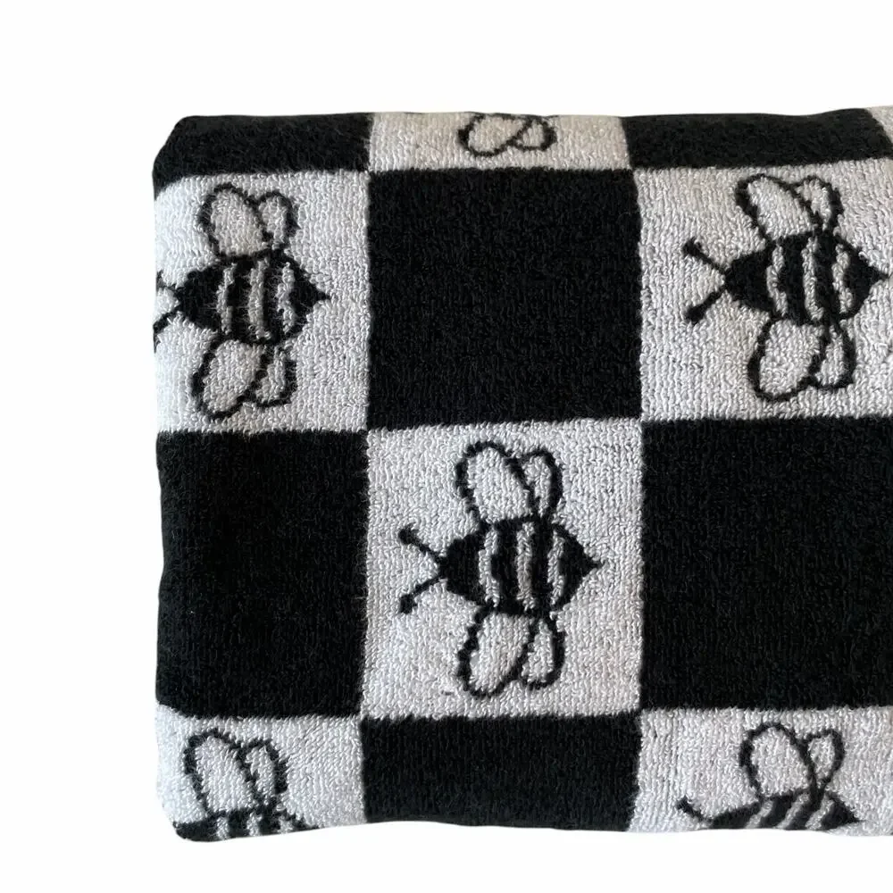 Chic Black & White Checkered BEE Hand Towel Set of 2 100% Cotton